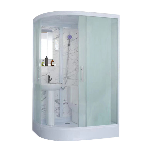 Sliding Shower Enclosure Framed Shower with Tempered Glass in White without Toilet