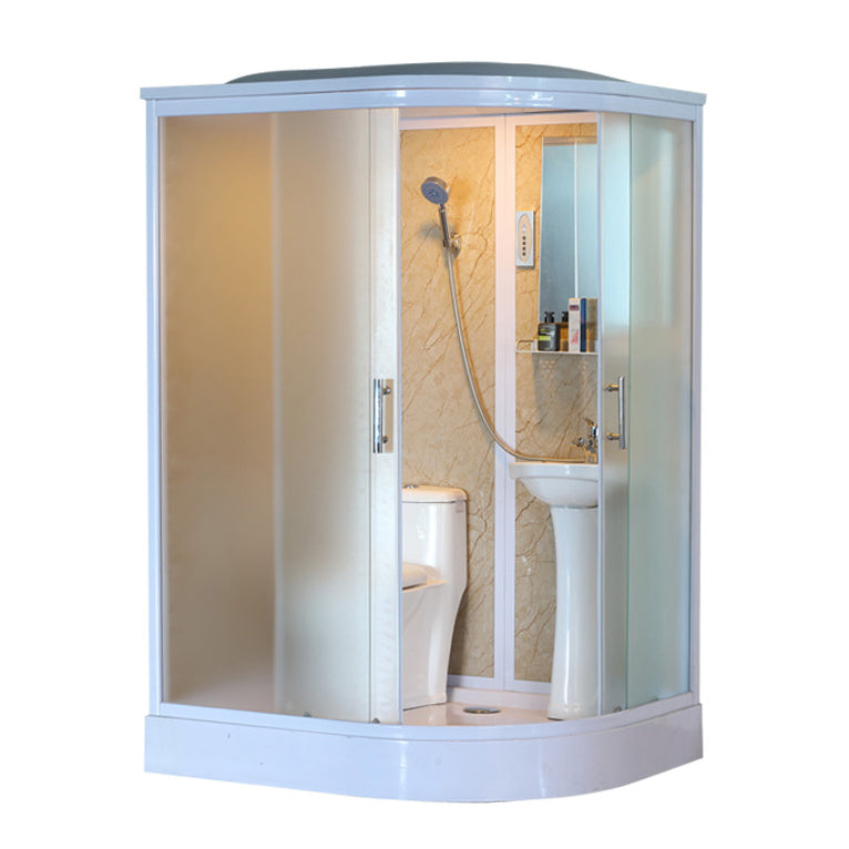 Sliding Shower Enclosure Framed Shower with Tempered Glass in White without Toilet