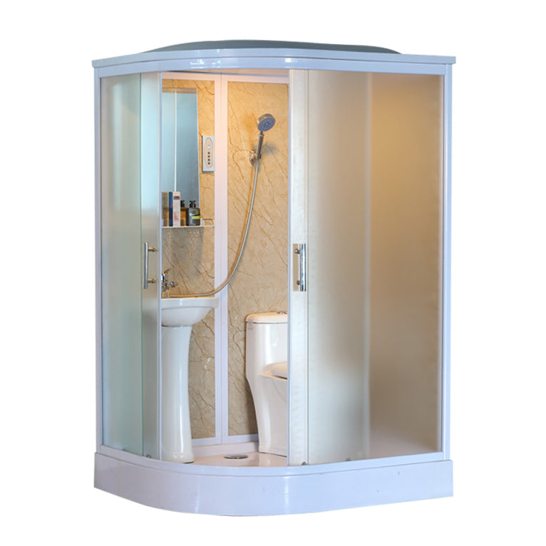 Sliding Shower Enclosure Framed Shower with Tempered Glass in White without Toilet