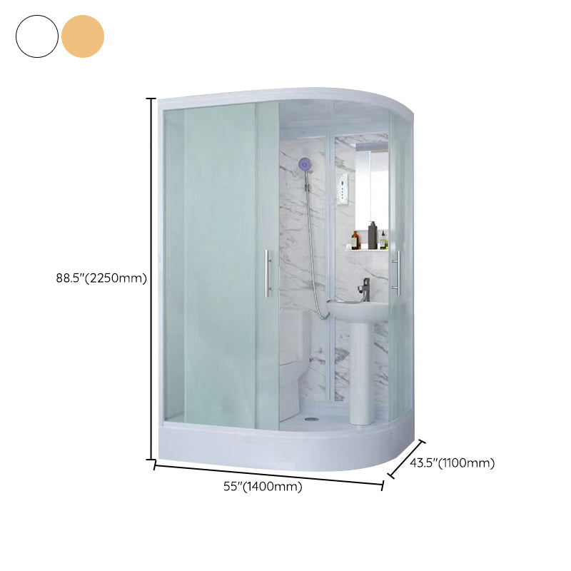 Sliding Shower Enclosure Framed Shower with Tempered Glass in White without Toilet