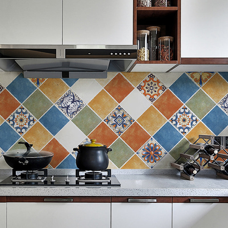 Rectangular  Wall Tile Peel and Stick Geometric Print Stick Kitchen Wallpaper