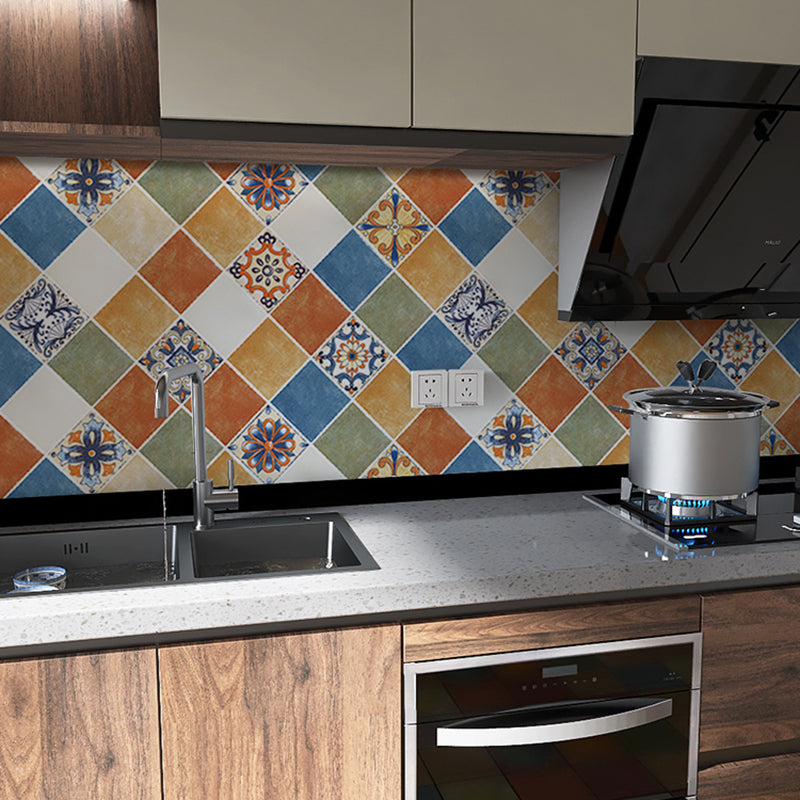 Rectangular  Wall Tile Peel and Stick Geometric Print Stick Kitchen Wallpaper