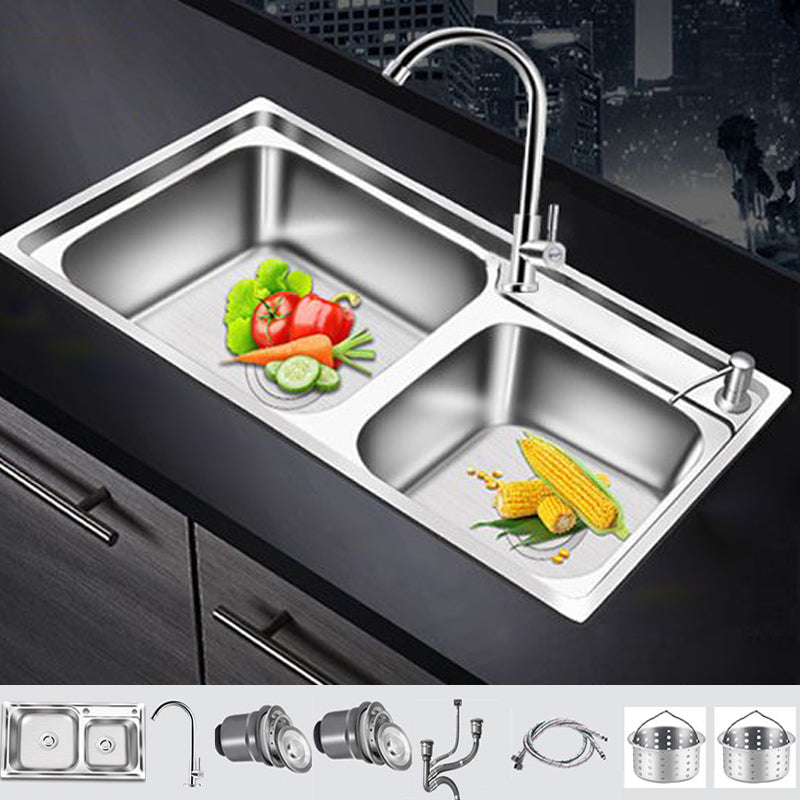 Modern Style Kitchen Sink Stainless Steel 2 Holes Drop-In Kitchen Sink