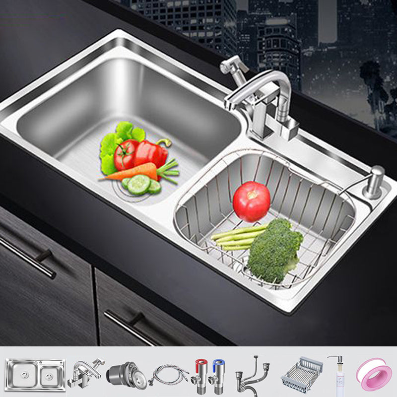 Modern Style Kitchen Sink Stainless Steel 2 Holes Drop-In Kitchen Sink