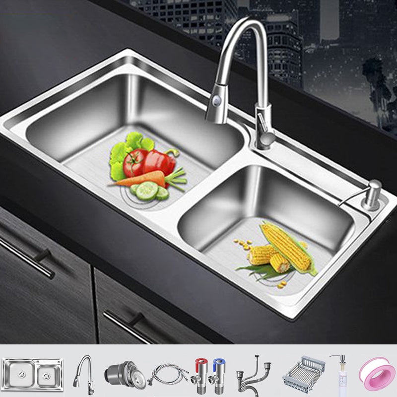 Modern Style Kitchen Sink Stainless Steel 2 Holes Drop-In Kitchen Sink