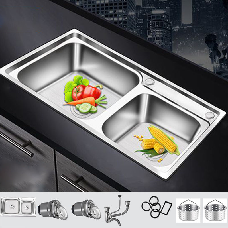 Modern Style Kitchen Sink Stainless Steel 2 Holes Drop-In Kitchen Sink