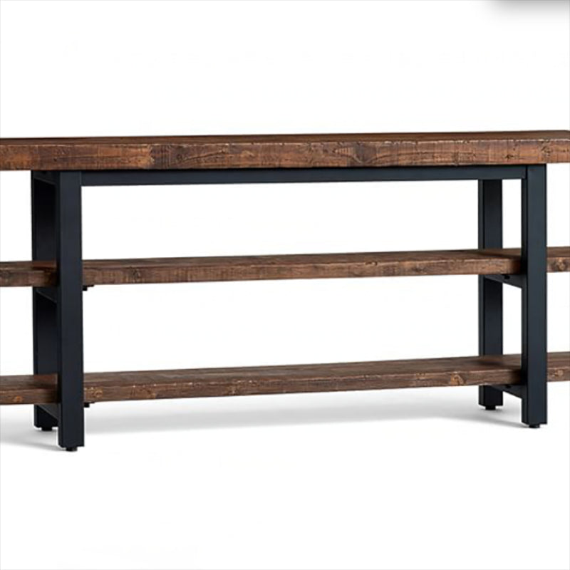 Industrial Pine TV Stand Console Open Storage TV Media Stand with Shelves for Living Room