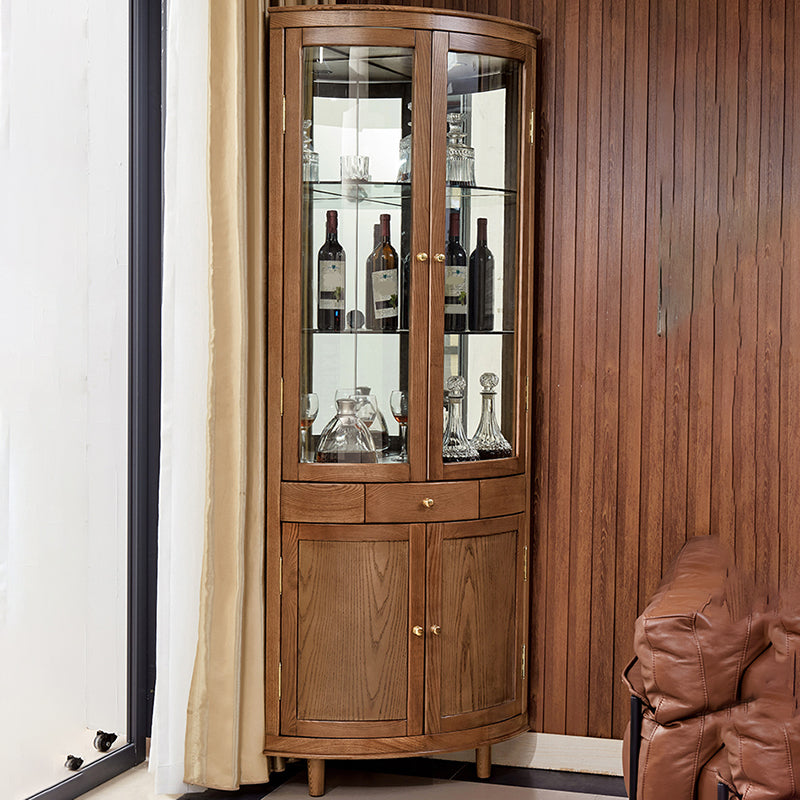 Contemporary Display Stand Ash Glass Doors Buffet Cabinet with Doors for Living Room