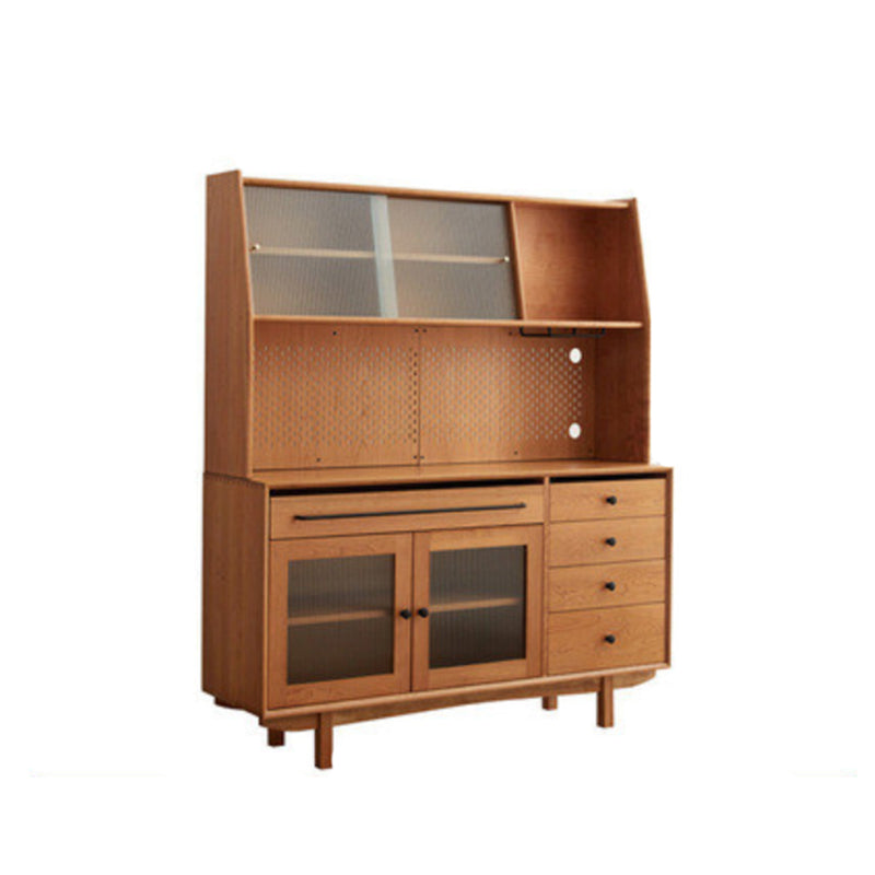 Contemporary Dining Hutch Pine Glass Doors Buffet Cabinet for Living Room