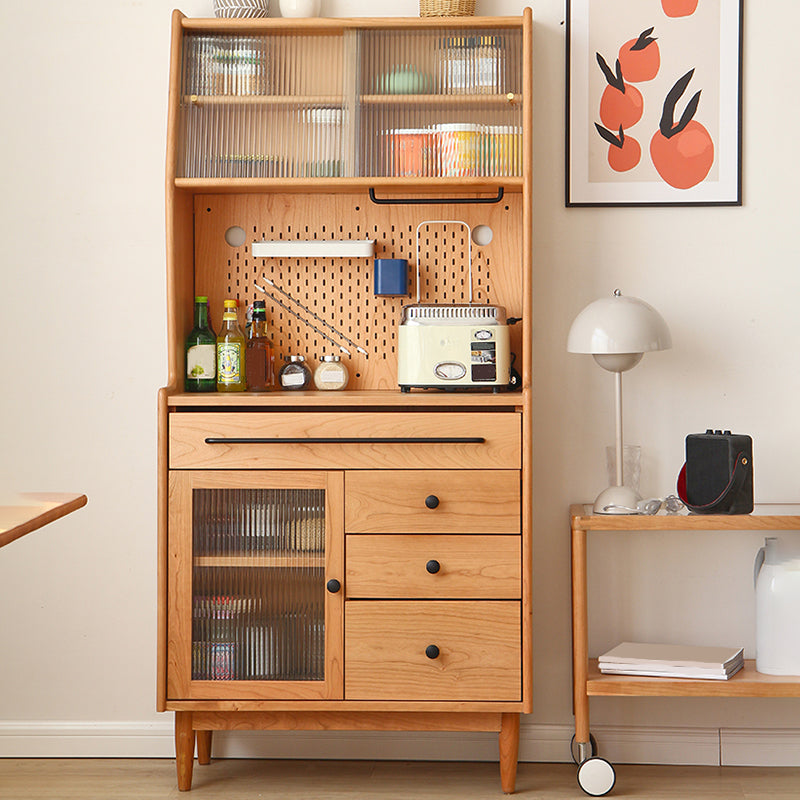 Contemporary Dining Hutch Pine Glass Doors Buffet Cabinet for Living Room