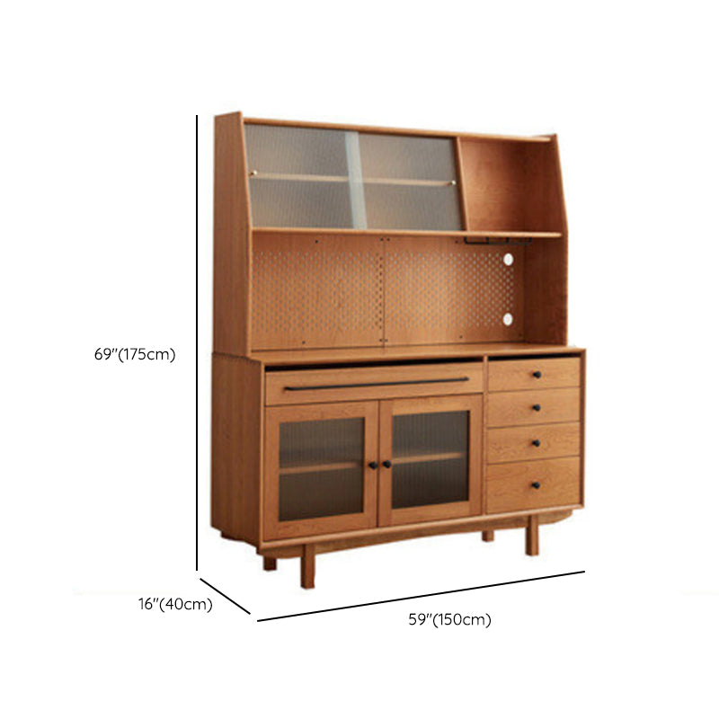 Contemporary Dining Hutch Pine Glass Doors Buffet Cabinet for Living Room