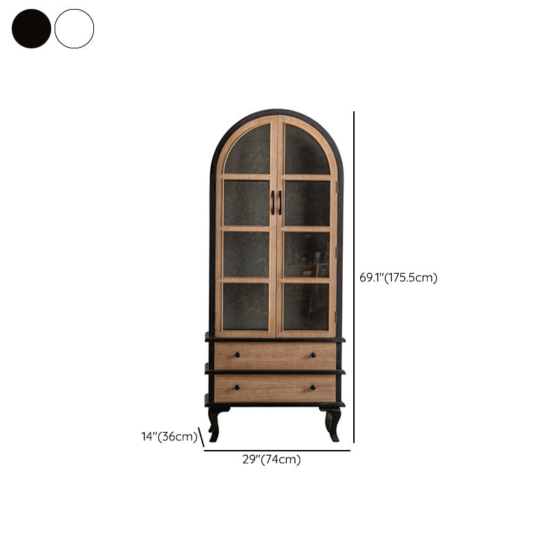 Modern Display Stand Pine Glass Doors Hutch Buffet for Living Room