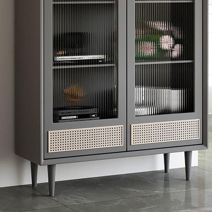 Modern Pine Display Stand Glass Doors Hutch Buffet for Living Room