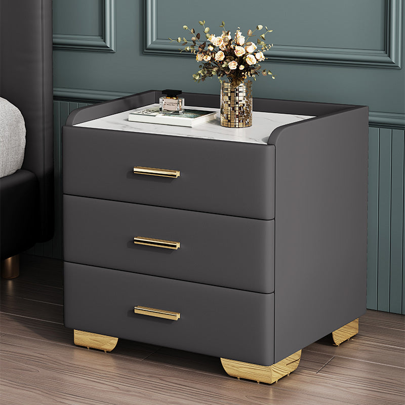 Stone Bed Nightstand Modern Bedside Cabinet with 3 Drawers for Living Room