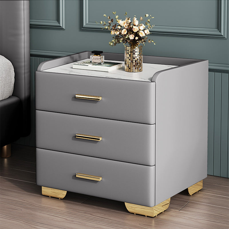 Stone Bed Nightstand Modern Bedside Cabinet with 3 Drawers for Living Room