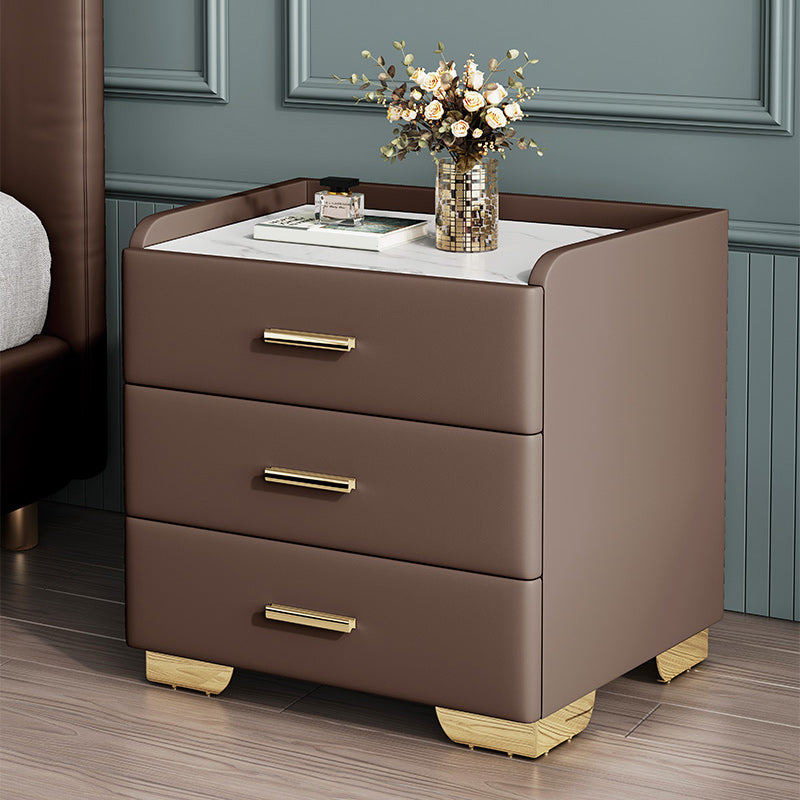 Stone Bed Nightstand Modern Bedside Cabinet with 3 Drawers for Living Room