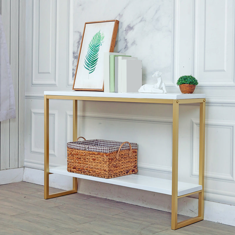 Mid-Century Modern 31.5" Tall Console Table Wooden End Table with Shelves