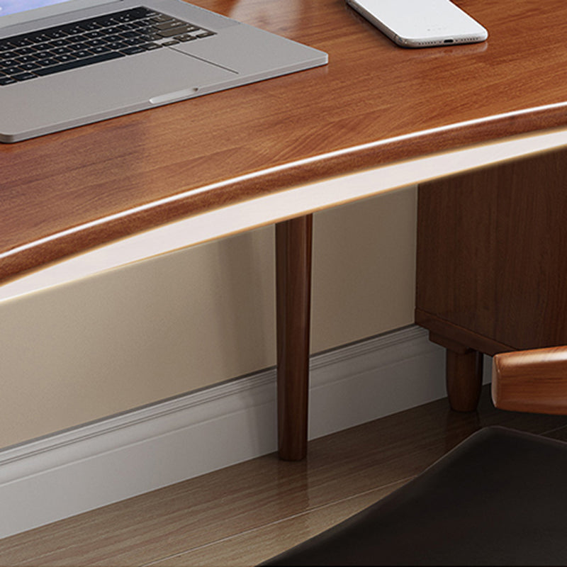 Solid Wood Curved Writing Desk Modern Parsons Base Office Desk