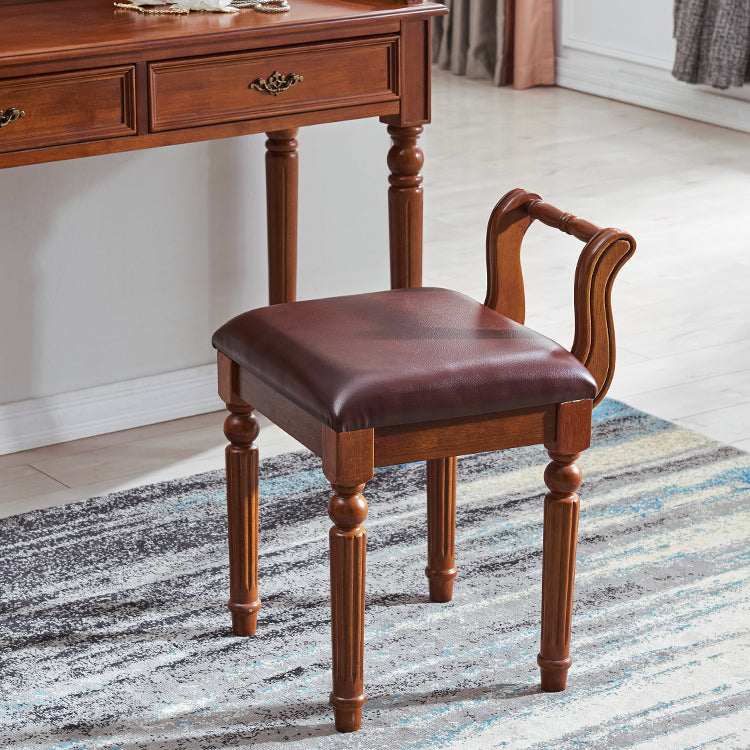 Traditional 2-Drawer Brown Solid Wood Dressing Table with Mirror Makeup Vanity Stool