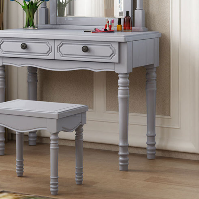 Traditional 2-Drawer Wood Dressing Table with Mirror Makeup Vanity Stool