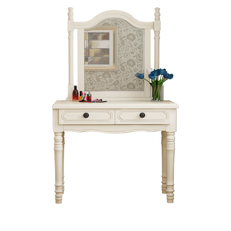 Traditional 2-Drawer Wood Dressing Table with Mirror Makeup Vanity Stool