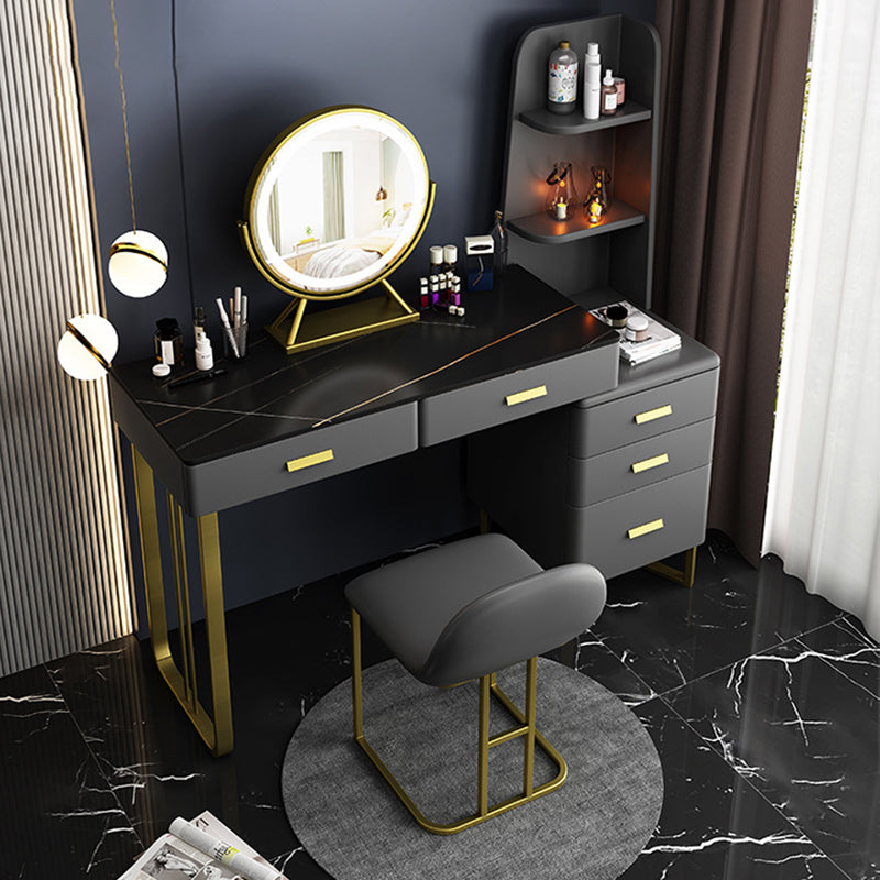 Glam Vanity Table with 5 Storage Drawers Stone Makeup Table for Bedroom