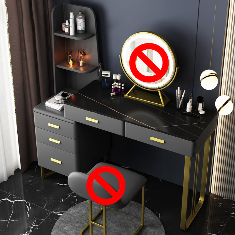 Glam Vanity Table with 5 Storage Drawers Stone Makeup Table for Bedroom