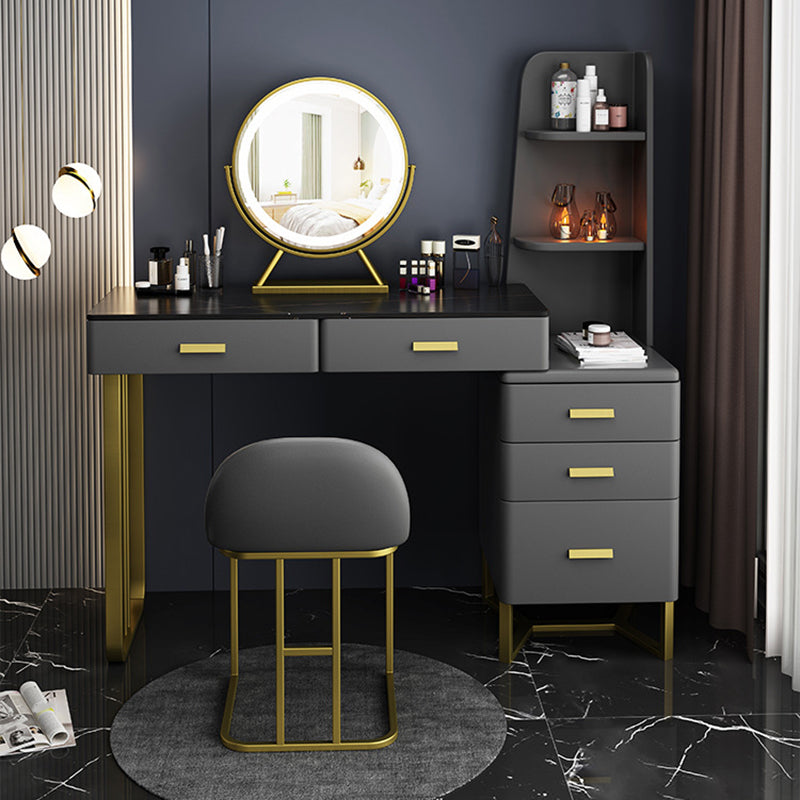 Glam Vanity Table with 5 Storage Drawers Stone Makeup Table for Bedroom