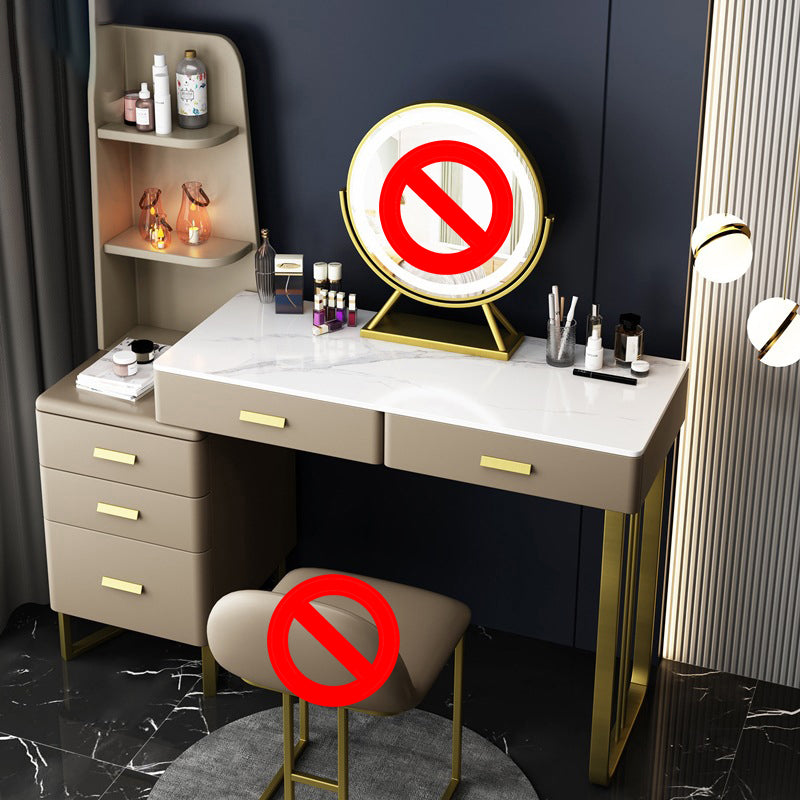 Glam Vanity Table with 5 Storage Drawers Stone Makeup Table for Bedroom