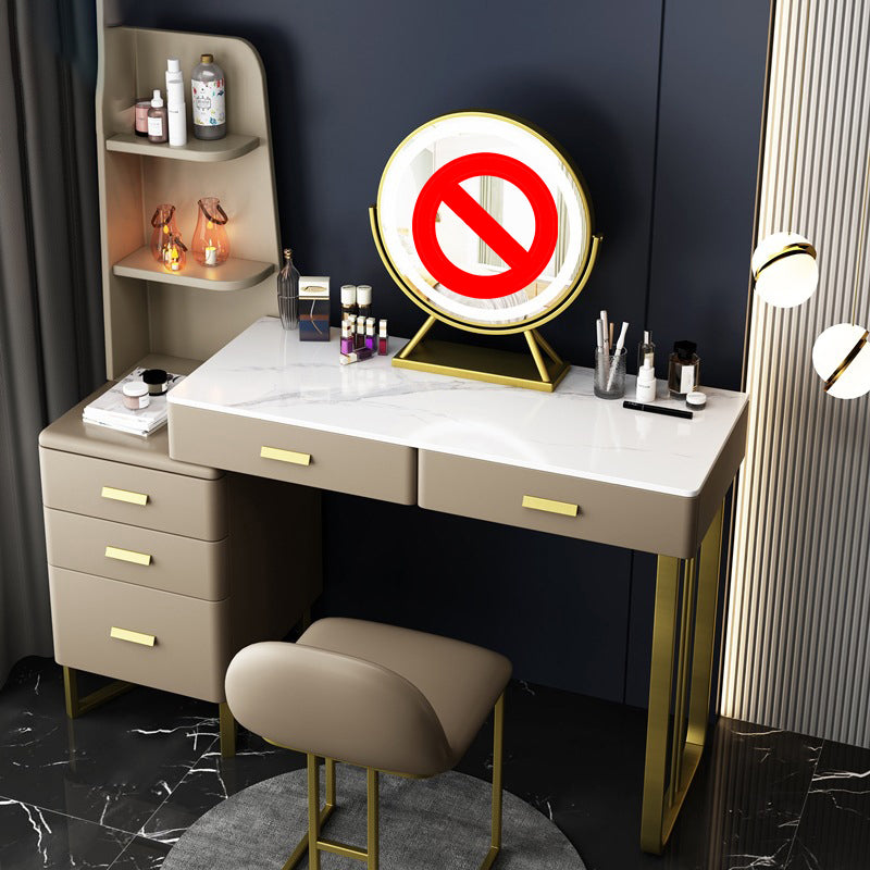 Glam Vanity Table with 5 Storage Drawers Stone Makeup Table for Bedroom