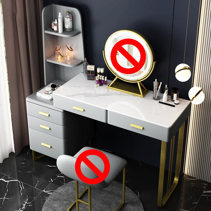 Glam Vanity Table with 5 Storage Drawers Stone Makeup Table for Bedroom