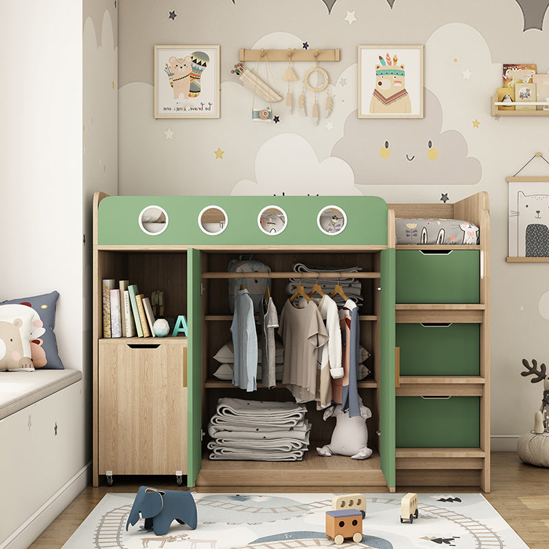 Contemporary Wood Loft Bed Green/Pink Bed with with Desk and Mattress