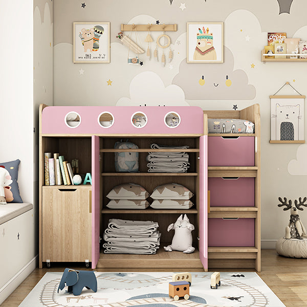 Contemporary Wood Loft Bed Green/Pink Bed with with Desk and Mattress