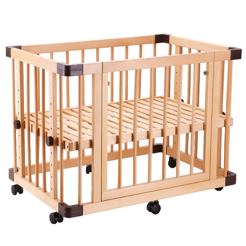 Farmhouse Nursery Bed Standard Light Wood Baby Crib with Casters