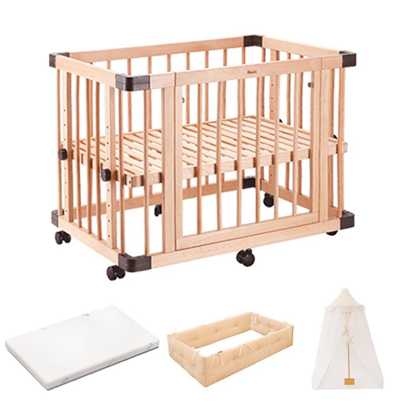 Farmhouse Nursery Bed Standard Light Wood Baby Crib with Casters