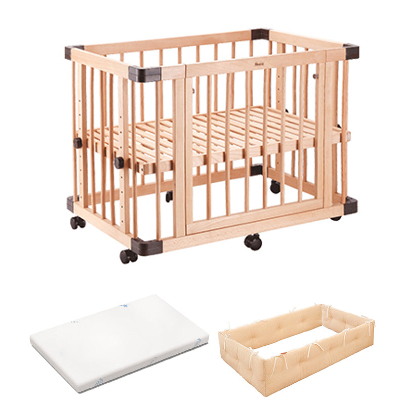 Farmhouse Nursery Bed Standard Light Wood Baby Crib with Casters