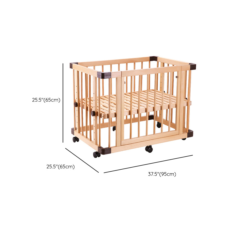 Farmhouse Nursery Bed Standard Light Wood Baby Crib with Casters