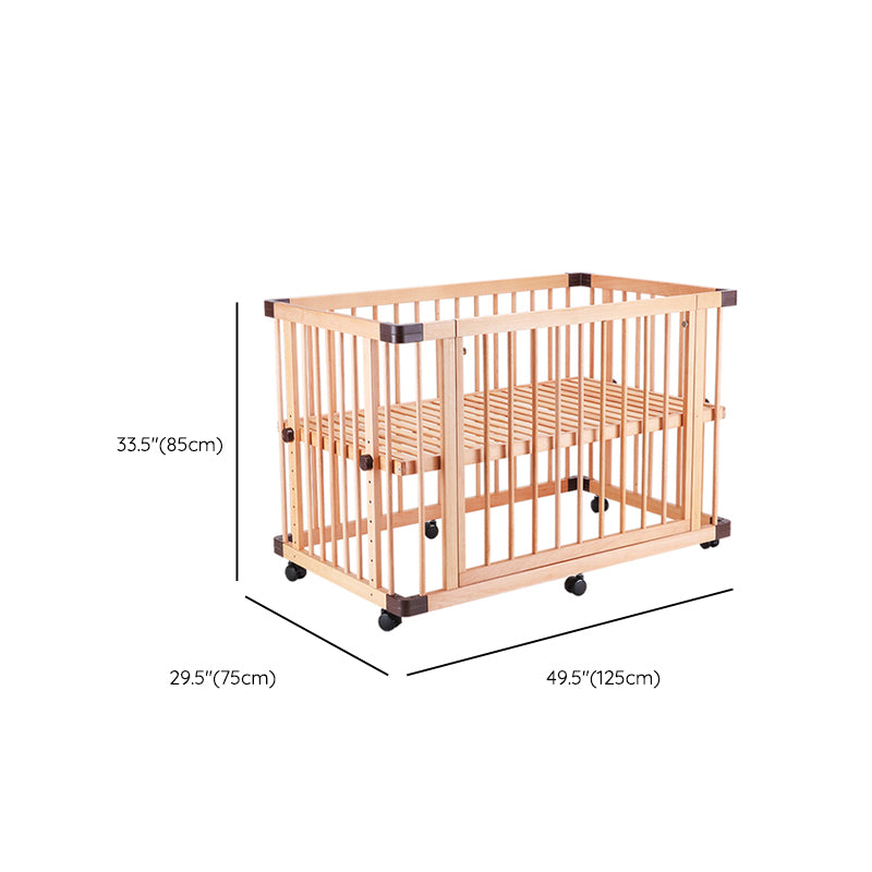 Farmhouse Nursery Bed Standard Light Wood Baby Crib with Casters