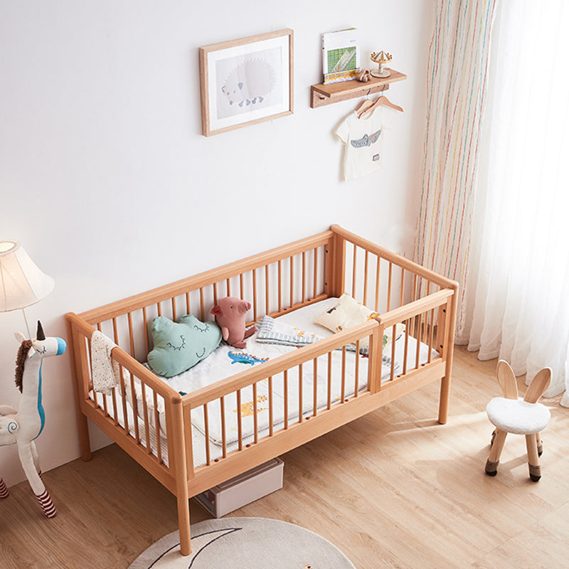 Solid Wood Kids Bed Natural Color Nursery Bed with Guardrail