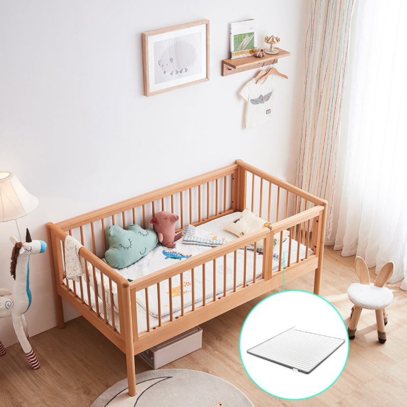 Solid Wood Kids Bed Natural Color Nursery Bed with Guardrail