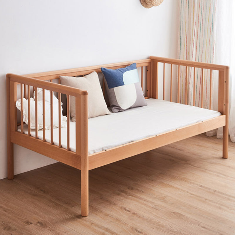 Solid Wood Kids Bed Natural Color Nursery Bed with Guardrail