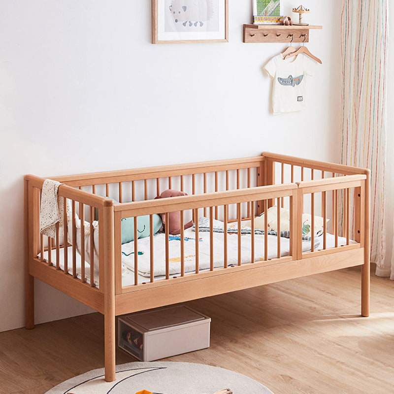 Solid Wood Kids Bed Natural Color Nursery Bed with Guardrail