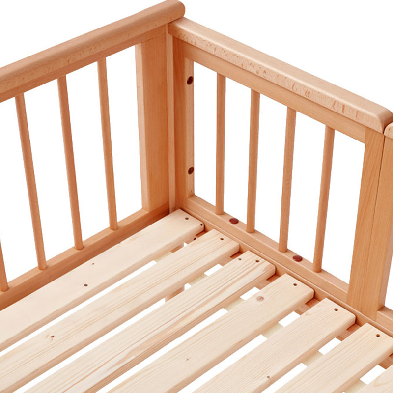 Solid Wood Kids Bed Natural Color Nursery Bed with Guardrail