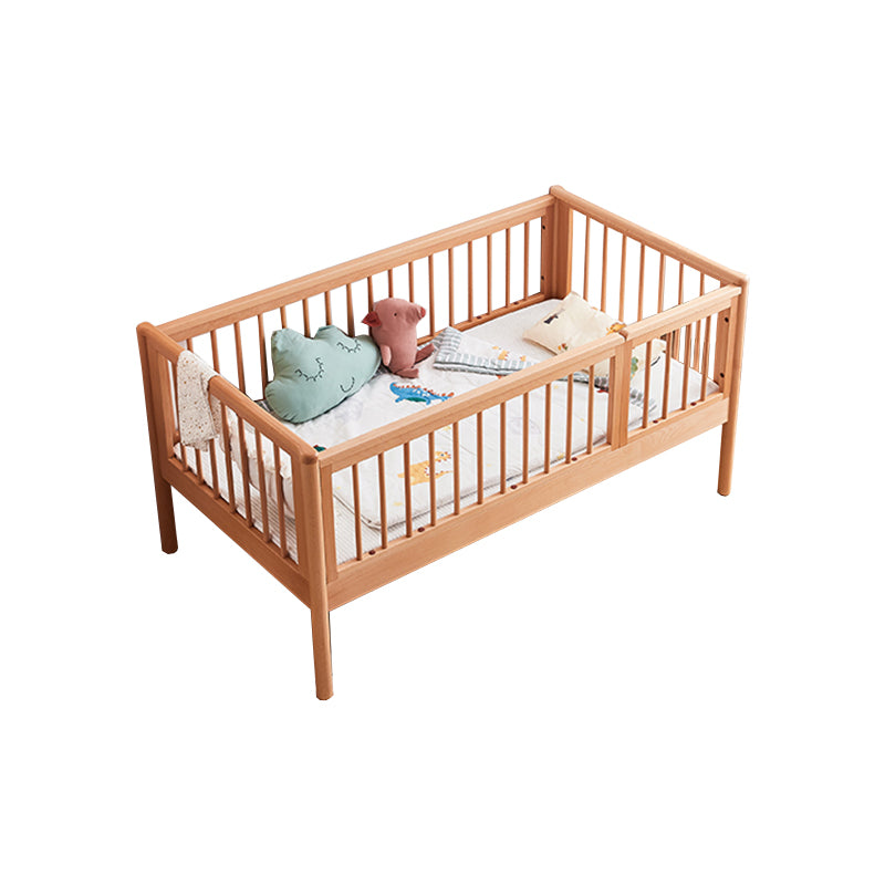 Solid Wood Kids Bed Natural Color Nursery Bed with Guardrail