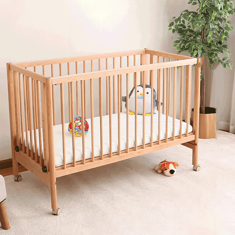 Modern with Casters/Wheels Light Wood with Guardrail Nursery Crib