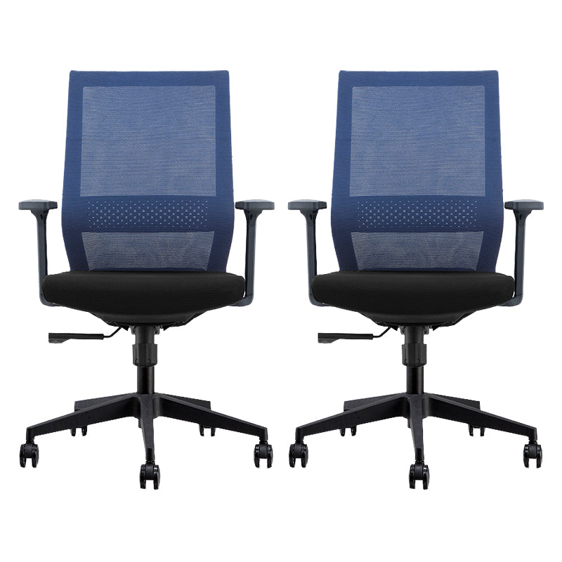 Modern Desk Chair Mesh Computer Chair in Black/Blue Mid-Back Chair with Wheels