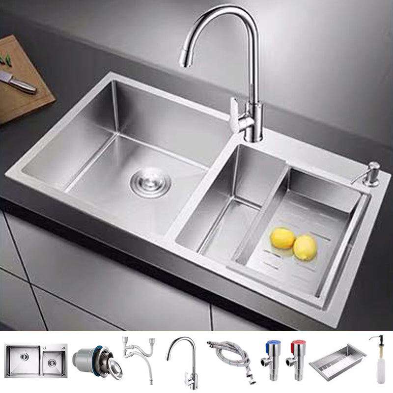 Contemporary Style Kitchen Sink Stainless Steel 2 Holes Drop-In Kitchen Double Sink