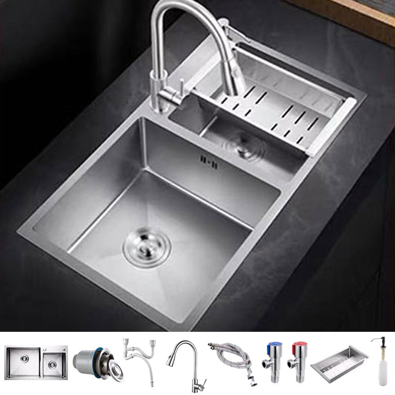 Contemporary Style Kitchen Sink Stainless Steel 2 Holes Drop-In Kitchen Double Sink