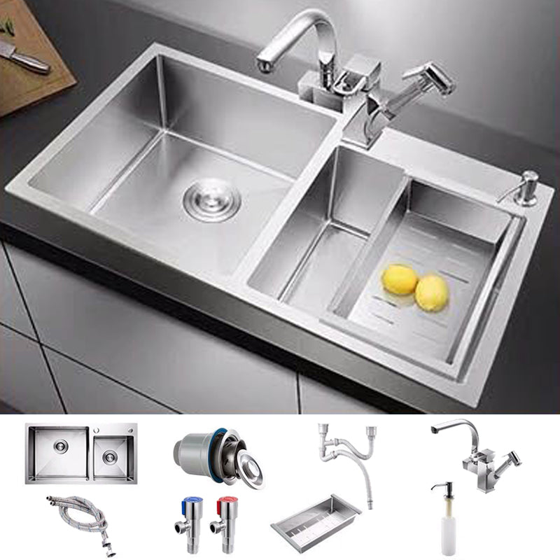 Contemporary Style Kitchen Sink Stainless Steel 2 Holes Drop-In Kitchen Double Sink