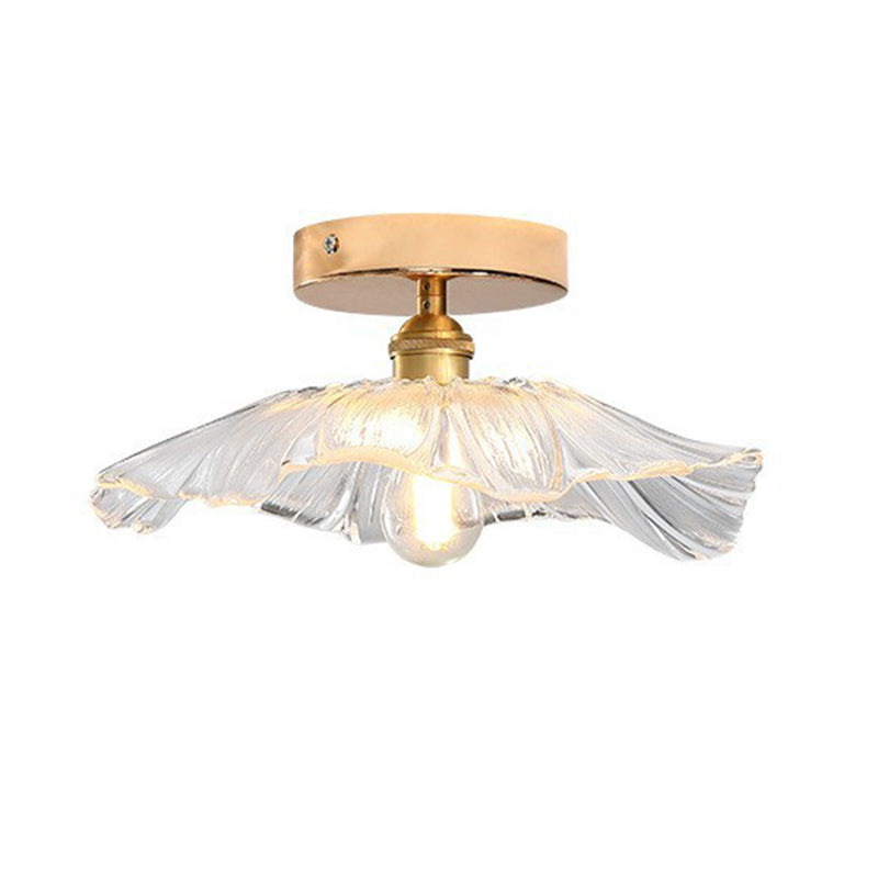 Wavy Shape Semi Flush Mount Modern Style Glass 1 Light Flush Ceiling Light in Clear